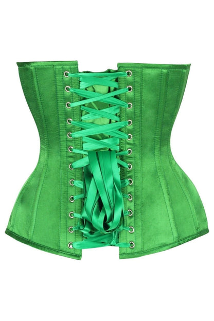 Top Drawer Steel Boned Green Satin Plunge Neckline Overbust Corset.