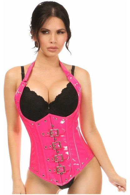 Top Drawer Steel Boned Hot Pink Patent PVC Vinyl Underbust Corset Top