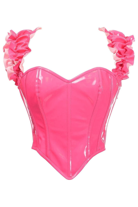 Top Drawer Steel Boned Hot Pink Patent Ruffle Sleeve Bustier Corset