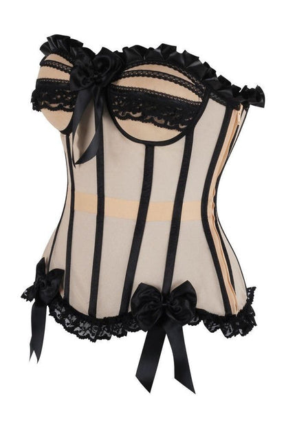 Top Drawer Steel Boned Blush Beige & Black Mesh Underwire Bustier Corset