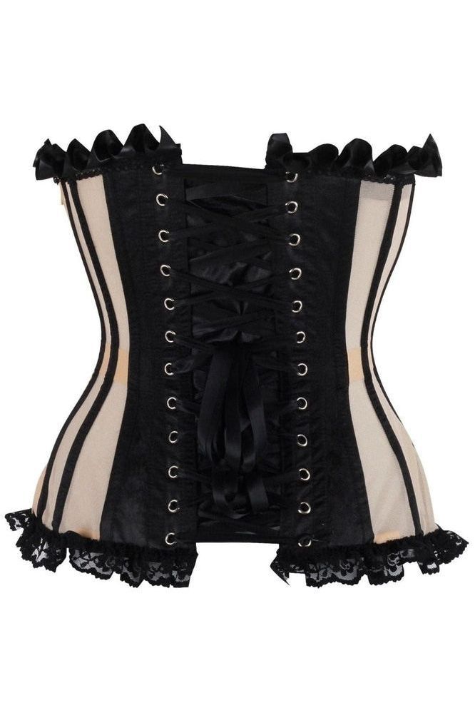 Top Drawer Steel Boned Blush Beige & Black Mesh Underwire Bustier Corset
