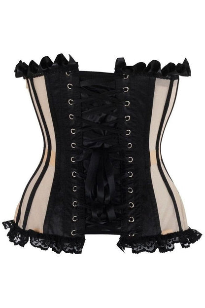 Top Drawer Steel Boned Blush Beige & Black Mesh Underwire Bustier Corset