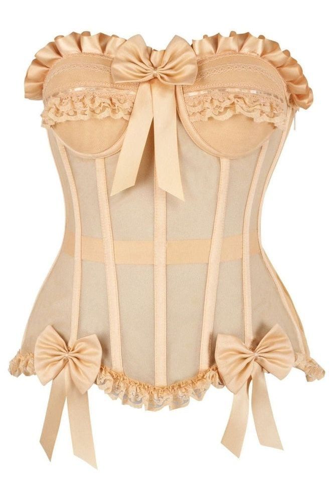 Top Drawer Steel Boned Blush Beige Mesh Underwire Bustier Corset