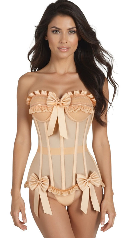 Top Drawer Steel Boned Blush Beige Mesh Underwire Bustier Corset
