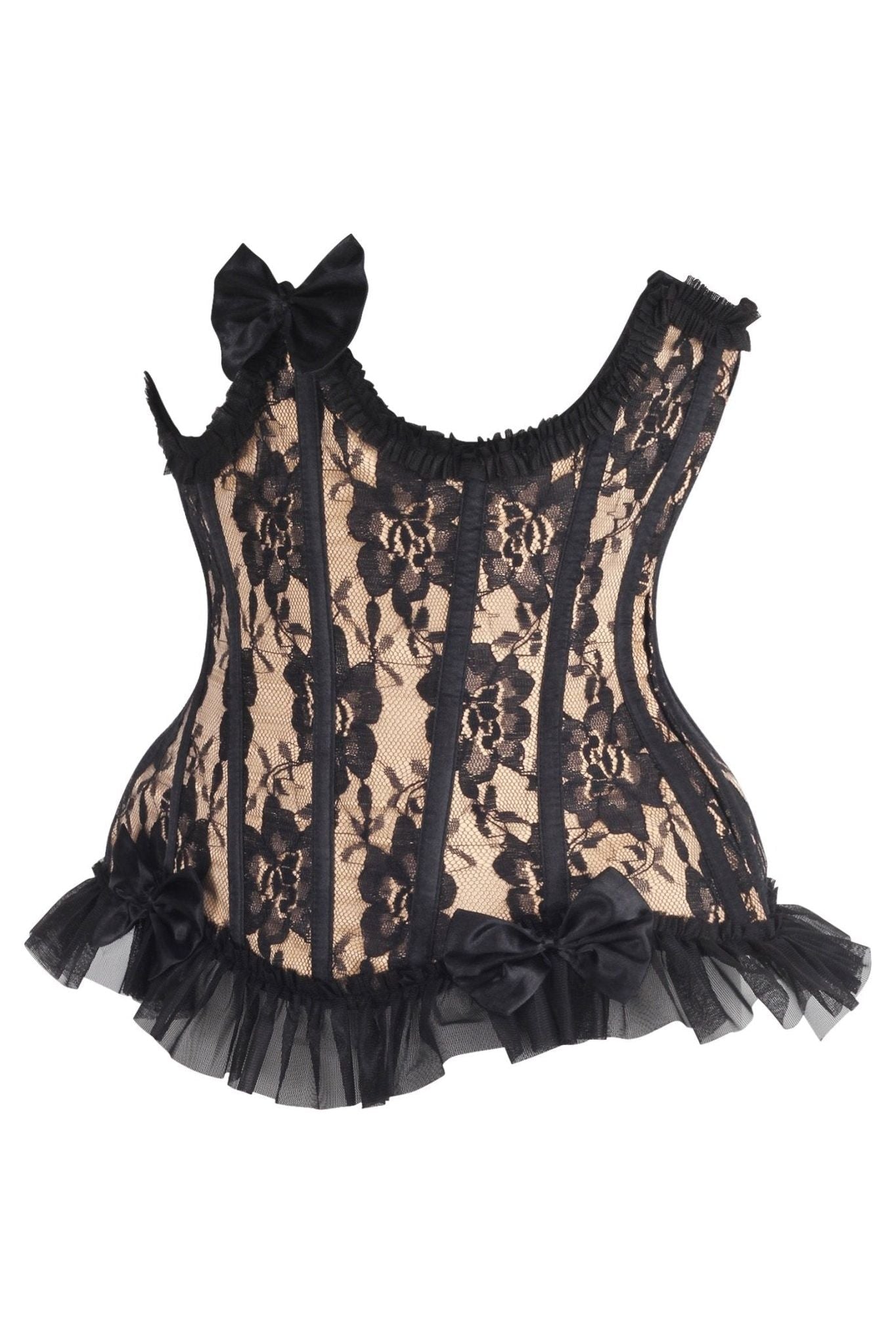 Top Drawer Steel Boned Nude/Black Lace Underwire Burlesque Underbust Corset Cincher.