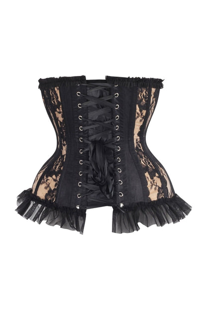 Top Drawer Steel Boned Nude/Black Lace Underwire Burlesque Underbust Corset Cincher.
