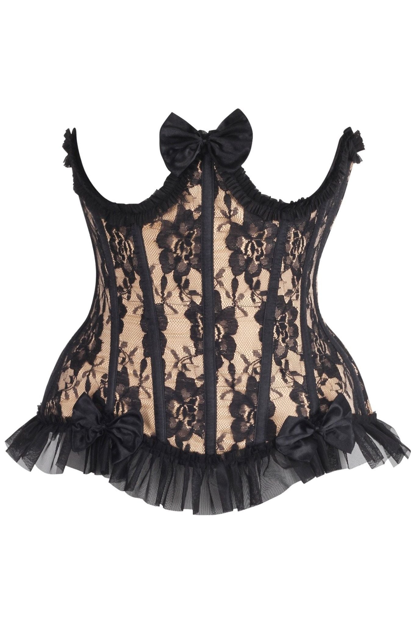 Top Drawer Steel Boned Nude/Black Lace Underwire Burlesque Underbust Corset Cincher.