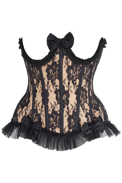 Top Drawer Steel Boned Nude/Black Lace Underwire Burlesque Underbust Corset Cincher.