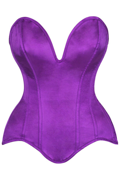 Top Drawer Steel Boned Purple Satin Plunge Neckline Overbust Corset.