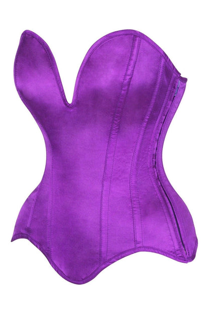 Top Drawer Steel Boned Purple Satin Plunge Neckline Overbust Corset.