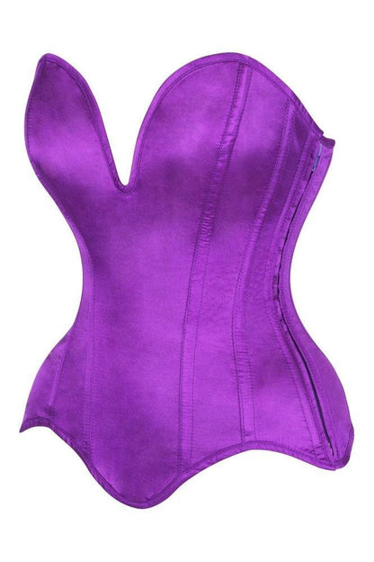 Top Drawer Steel Boned Purple Satin Plunge Neckline Overbust Corset