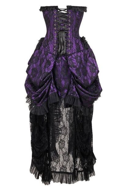 Top Drawer Steel Boned Purple w/Black Lace Bustle Corset Dress