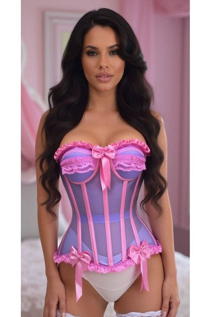Top Drawer Steel Boned Purple/Pink Mesh Underwire Bustier Corset