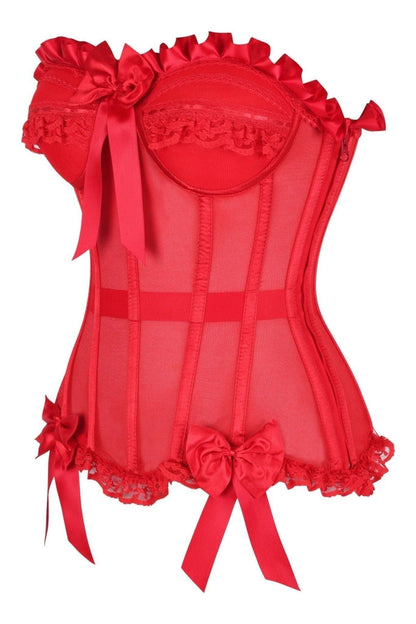 Top Drawer Steel Boned Red Mesh Underwire Bustier Corset.