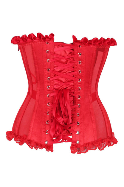Top Drawer Steel Boned Red Mesh Underwire Bustier Corset.