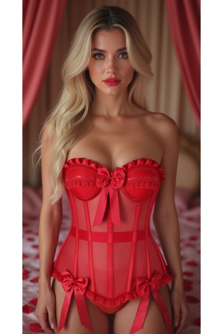 Top Drawer Steel Boned Red Mesh Underwire Bustier Corset.
