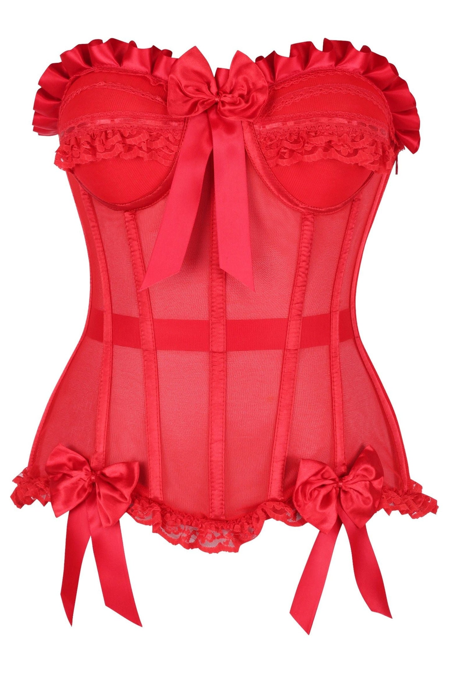 Top Drawer Steel Boned Red Mesh Underwire Bustier Corset.