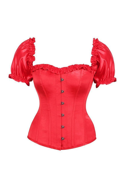 Top Drawer Steel Boned Red Satin Overbust Corset w/Sleeves