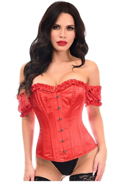 Top Drawer Steel Boned Red Satin Overbust Corset w/Sleeves.