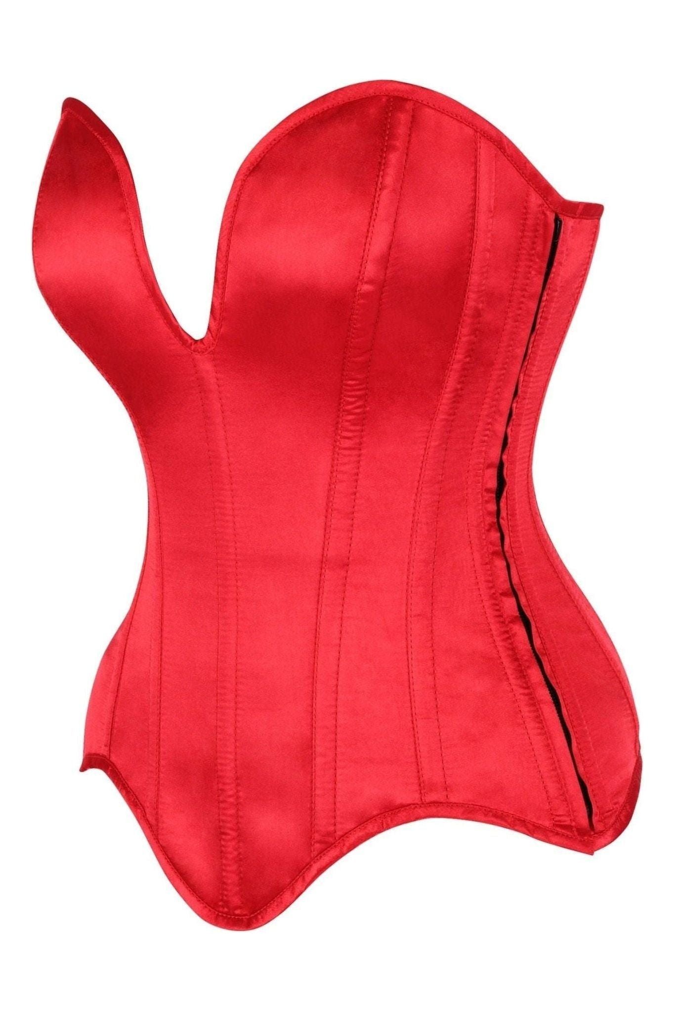Top Drawer Steel Boned Red Satin Plunge Neckline Overbust Corset.