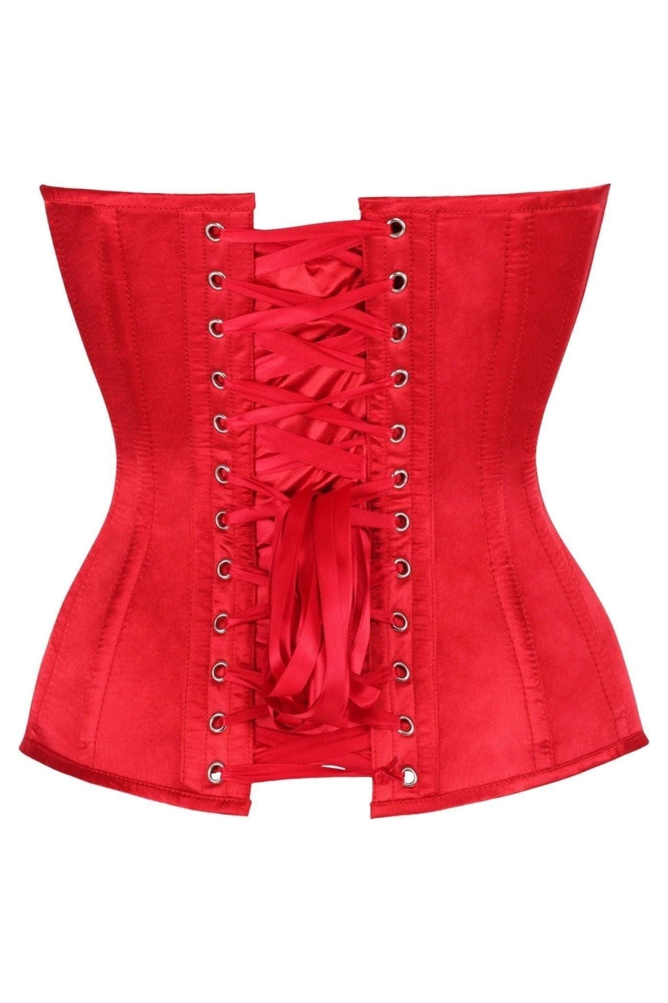 Top Drawer Steel Boned Red Satin Plunge Neckline Overbust Corset.