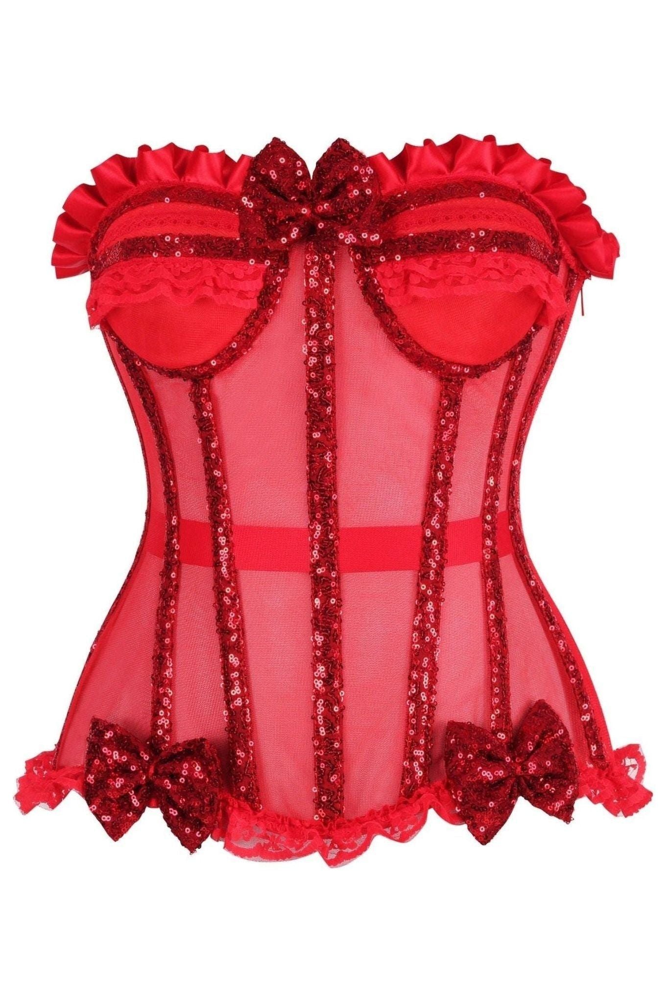 Top Drawer Steel Boned Red Sequin Underwire Bustier Corset.