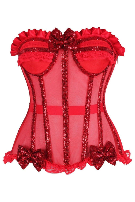 Top Drawer Steel Boned Red Sequin Underwire Bustier Corset.