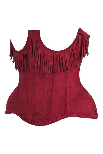 Top Drawer Steel Boned Red Suede Underwire Underbust Corset Cincher w/Fringe