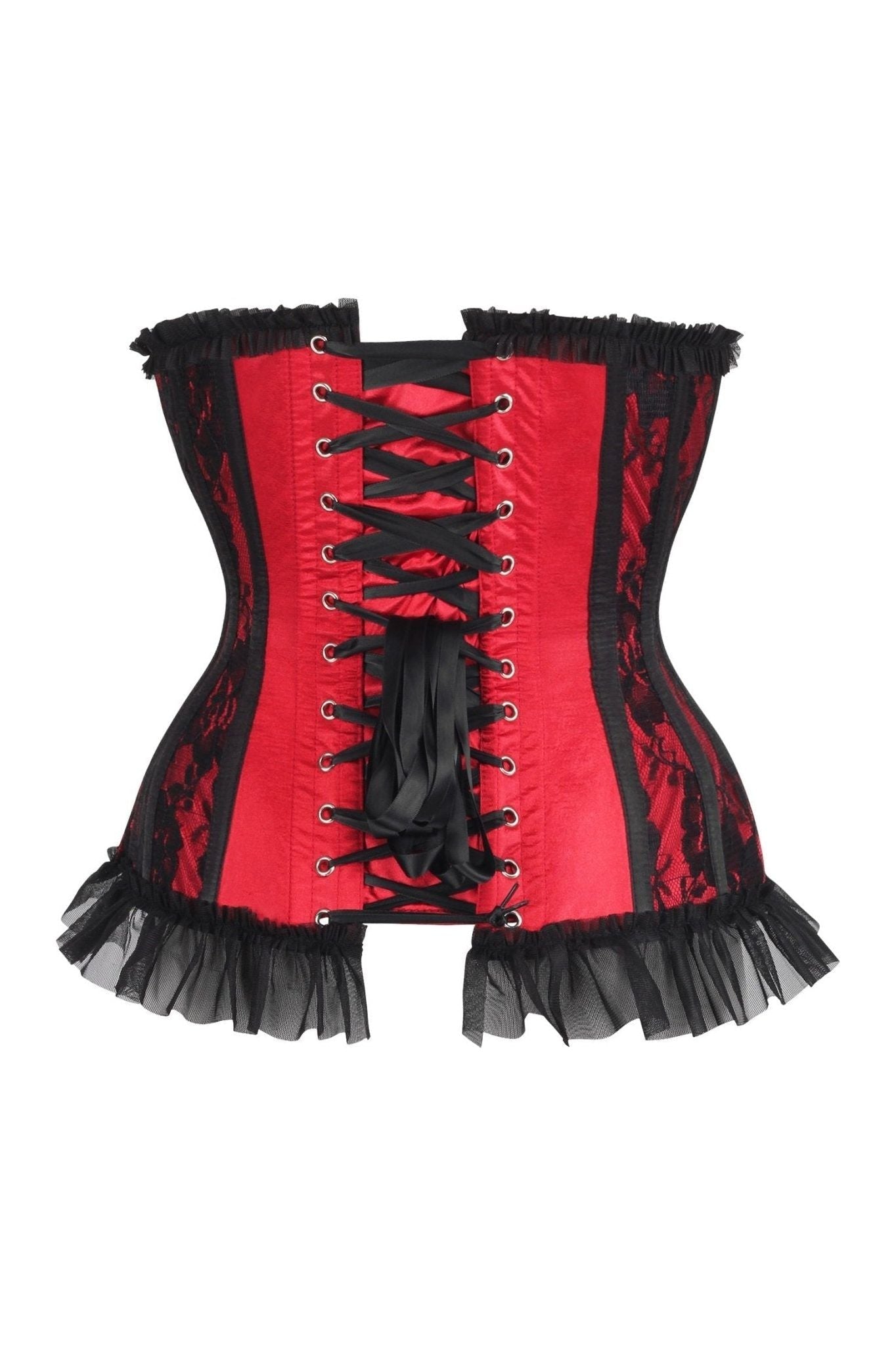 Top Drawer Steel Boned Red/Black Lace Underwire Burlesque Underbust Corset Cincher.