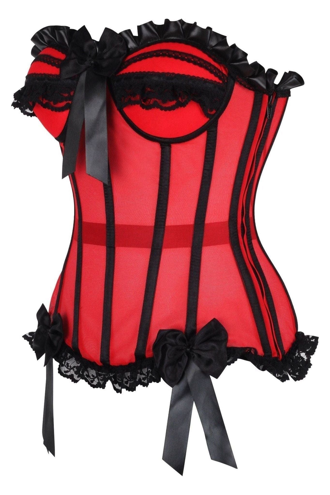 Top Drawer Steel Boned Red/Black Mesh Underwire Bustier Corset.