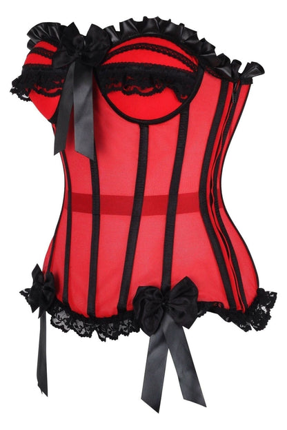 Top Drawer Steel Boned Red/Black Mesh Underwire Bustier Corset.