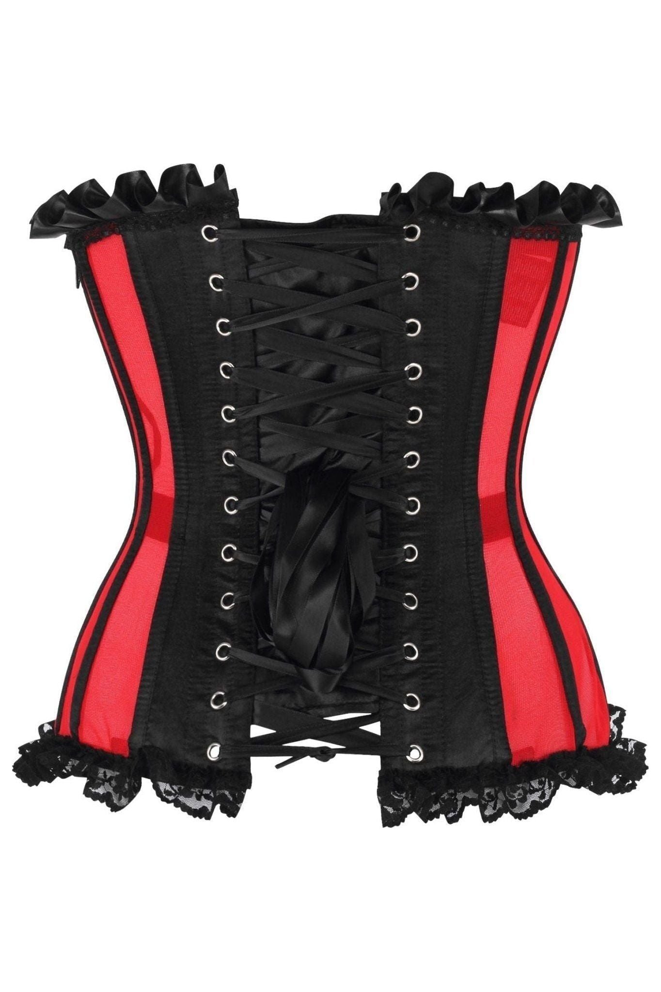 Top Drawer Steel Boned Red/Black Mesh Underwire Bustier Corset.