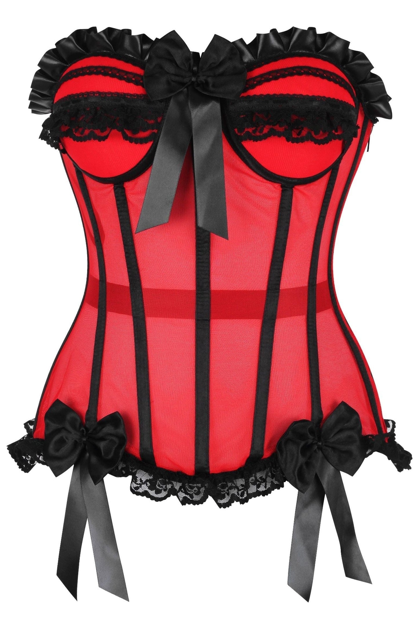 Top Drawer Steel Boned Red/Black Mesh Underwire Bustier Corset.