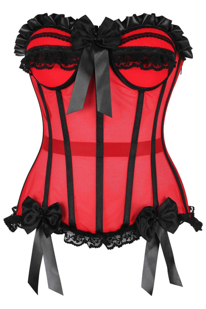 Top Drawer Steel Boned Red/Black Mesh Underwire Bustier Corset.