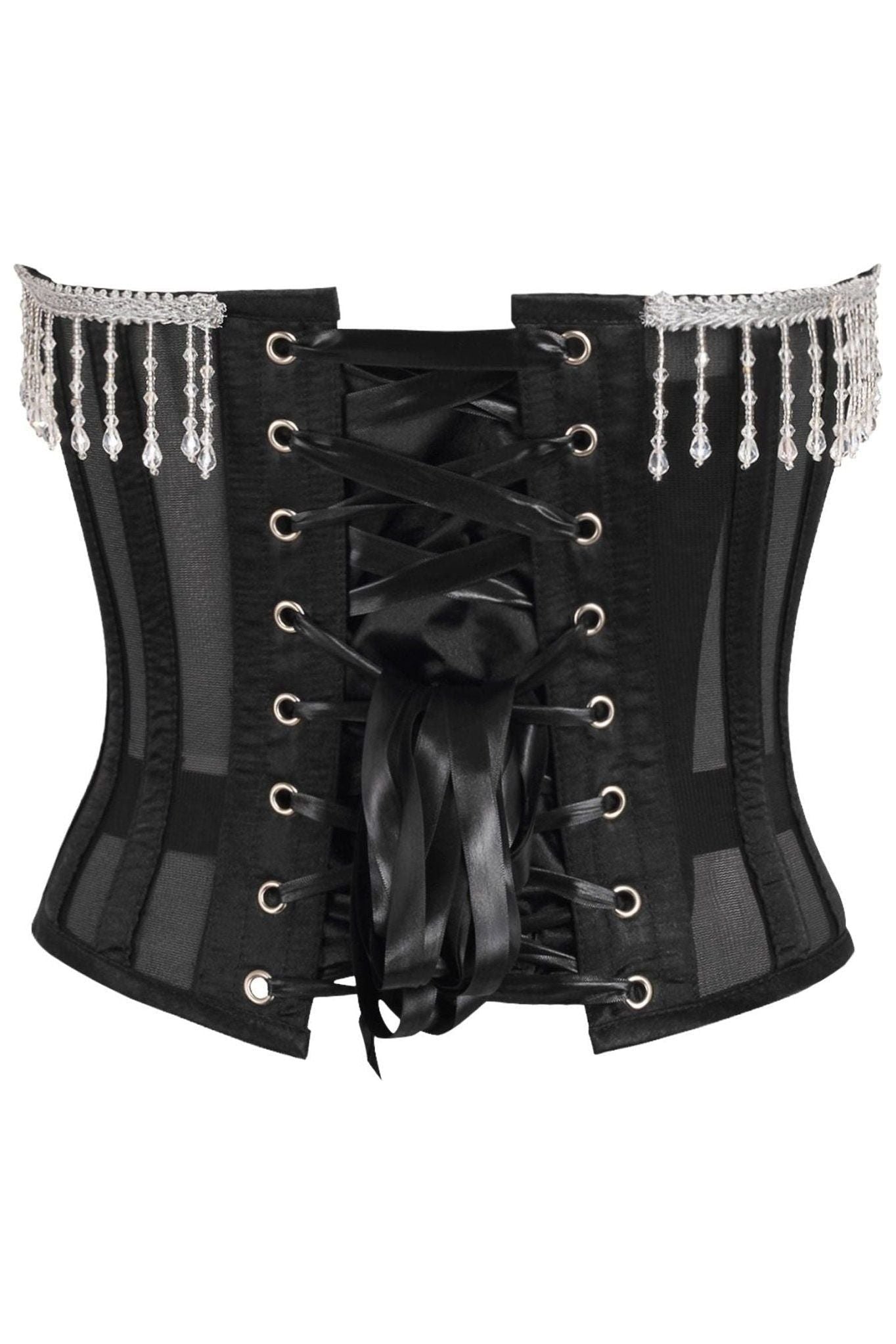 Top Drawer Steel Boned Sheer Underwire Waist Cincher w/Fringe.