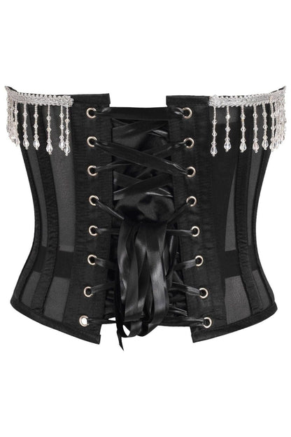 Top Drawer Steel Boned Sheer Underwire Waist Cincher w/Fringe.