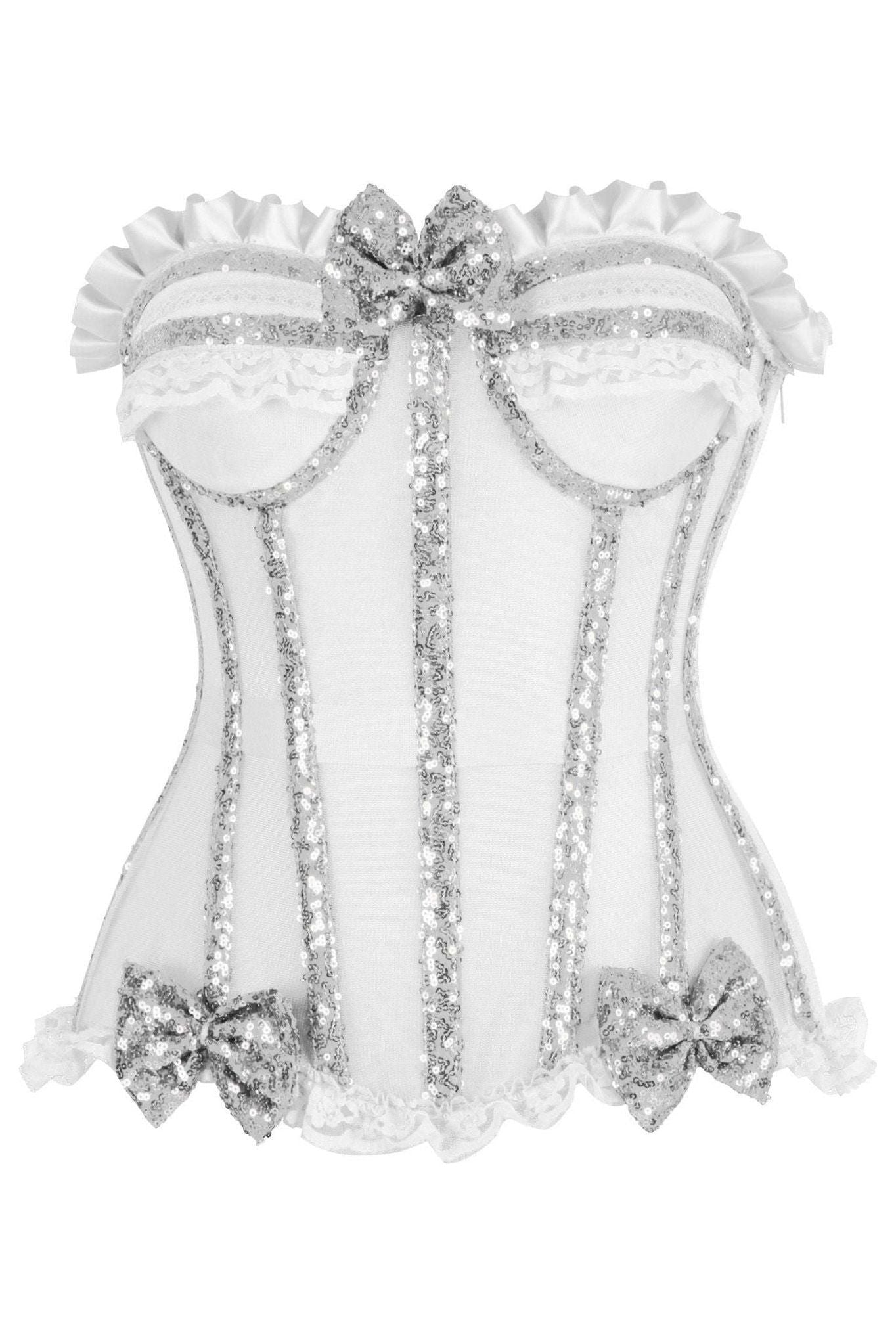 Top Drawer Steel Boned Silver Sequin Underwire Bustier Corset.