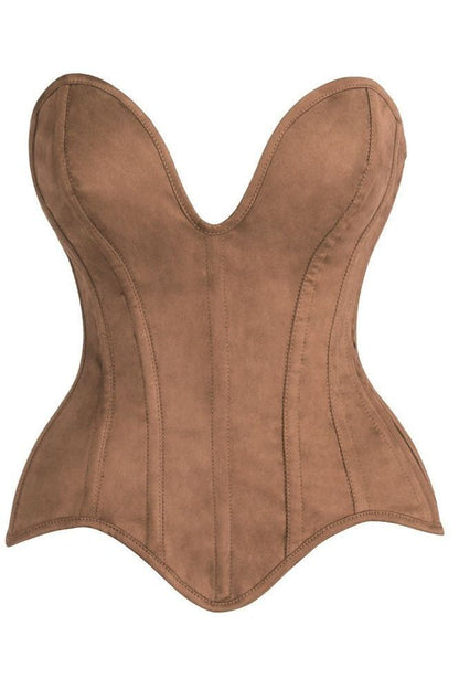 Top Drawer Steel Boned Tan Suede Deep Plunge Overbust Corset Top