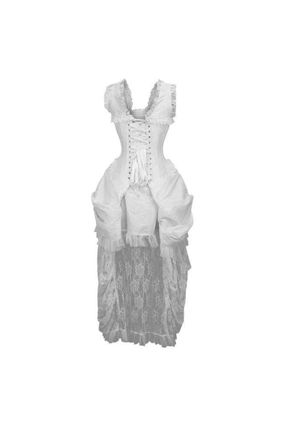 Top Drawer Steel Boned White Lace Victorian Bustle Corset Dress