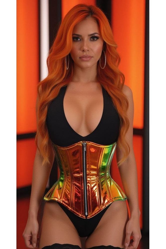 Top Drawer Orange/Gold Sunset Holo Double Steel Boned Underbust Waist Cincher Corset