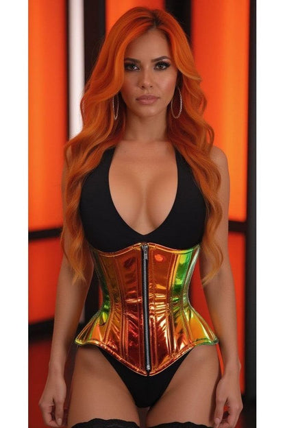 Top Drawer Orange/Gold Sunset Holo Double Steel Boned Underbust Waist Cincher Corset