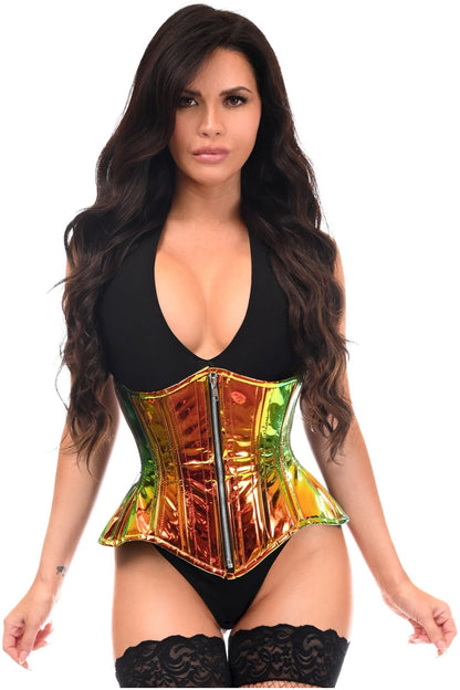 Top Drawer Sunset Holo Double Steel Boned Underbust Waist Cincher Corset.