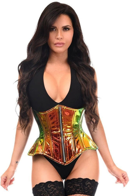 Top Drawer Orange/Gold Sunset Holo Double Steel Boned Underbust Waist Cincher Corset