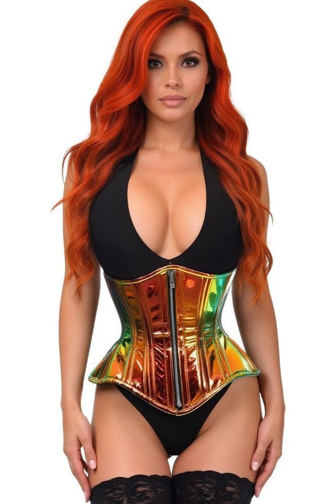 Top Drawer Orange/Gold Sunset Holo Double Steel Boned Underbust Waist Cincher Corset