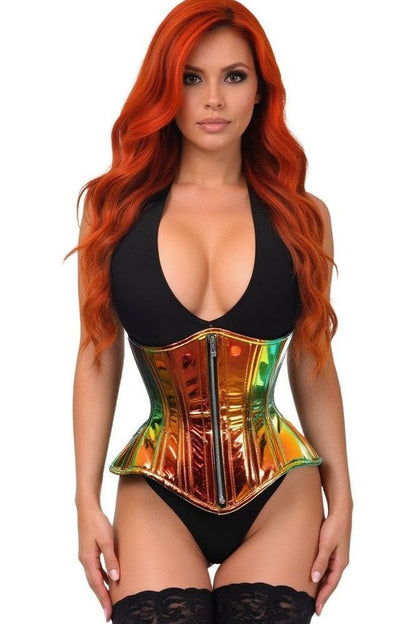 Top Drawer Orange/Gold Sunset Holo Double Steel Boned Underbust Waist Cincher Corset