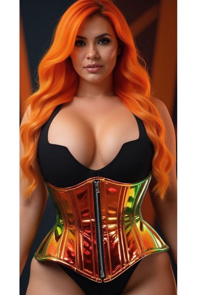 Top Drawer Orange/Gold Sunset Holo Double Steel Boned Underbust Waist Cincher Corset
