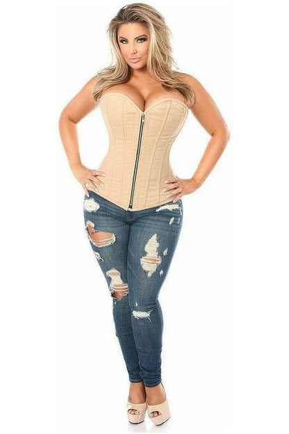 Top Drawer Tan Cotton Steel Boned Corset w/Zipper