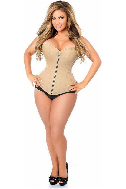 Top Drawer Tan Cotton Steel Boned Corset w/Zipper