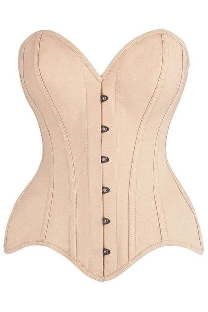 Top Drawer Tan Cotton Steel Boned Overbust Corset