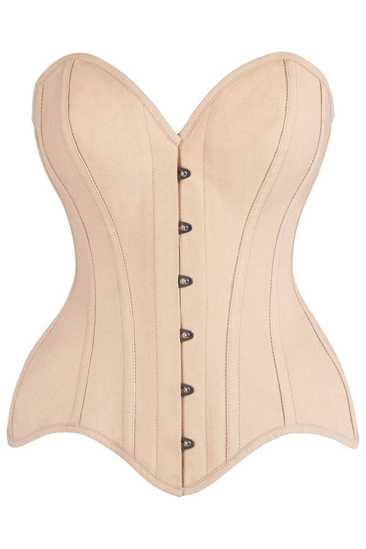 Top Drawer Tan Cotton Steel Boned Overbust Corset.